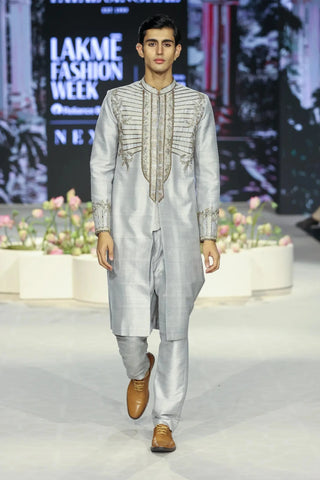 Gray embroidered sherwani with pant