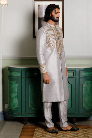 Gray embroidered sherwani with pant