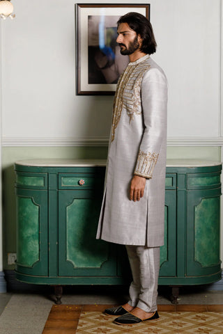 Gray embroidered sherwani with pant