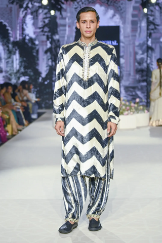 Black chevron printed embroidered kurta and salwar