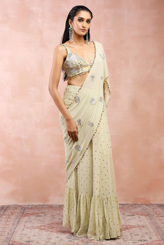 Mint appliqué embroidered choli and saree