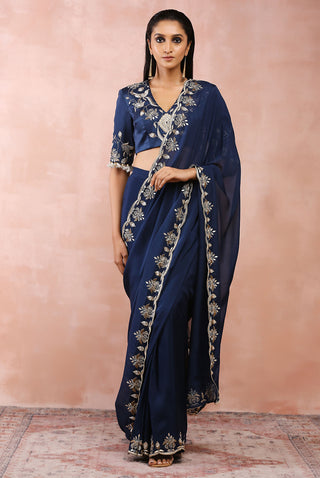 Navy choli and pre-stitched saree