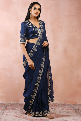 Navy choli and pre-stitched saree