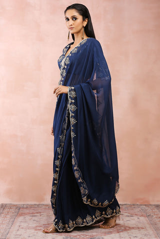 Navy choli and pre-stitched saree