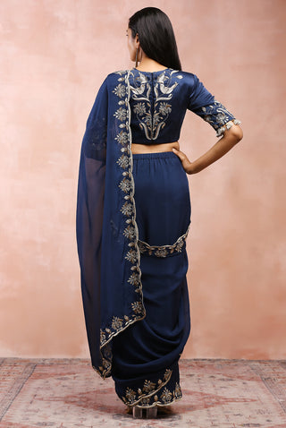 Navy choli and pre-stitched saree