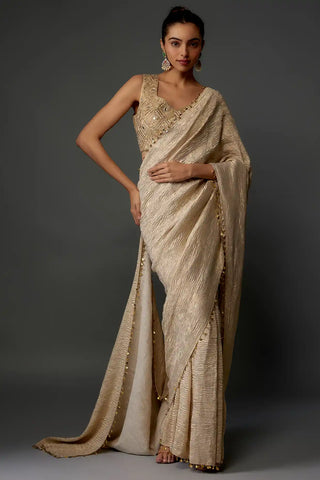 Gold embroidered choli and tissue pre-stitched saree