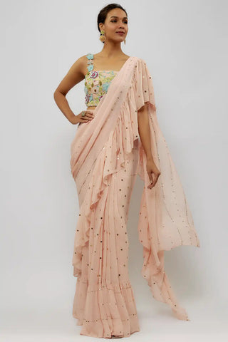 Blush pink choli and pre-stitched ruffle saree