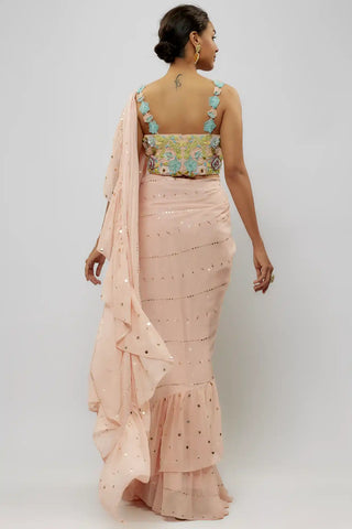 Blush pink choli and pre-stitched ruffle saree