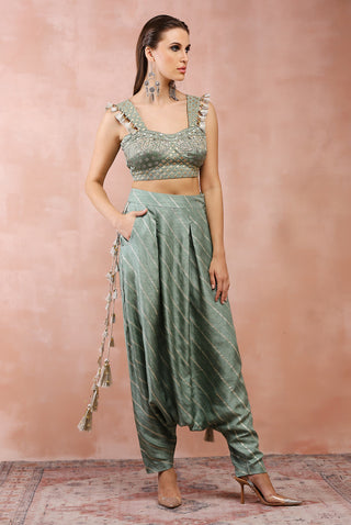 Sage green embroidered corset top and pant