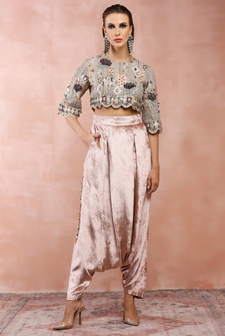 Rose pink embroidered top with pant