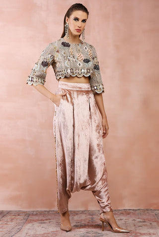 Rose pink embroidered top with pant