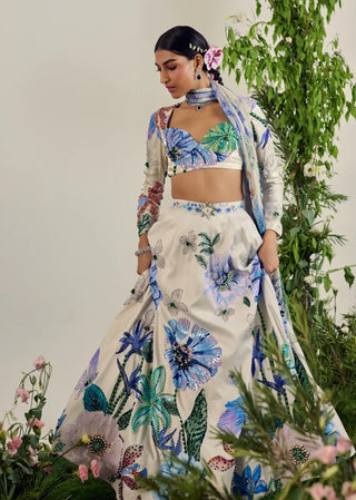 Ivory floral crystal lehenga set