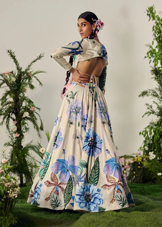 Ivory floral crystal lehenga set