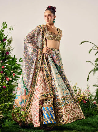 Multicolor crystal embroidery lehenga set