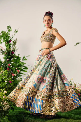 Multicolor crystal embroidery lehenga set