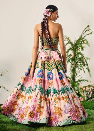 Multi tropical printed lehenga and blouse