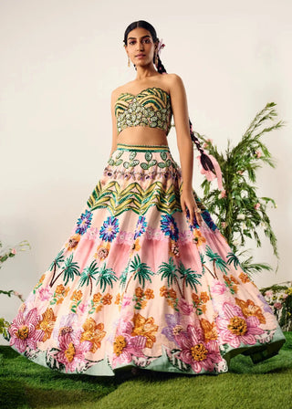 Multi tropical printed lehenga and blouse