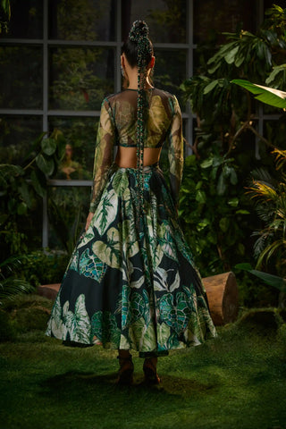 Forest green tropical printed lehenga set