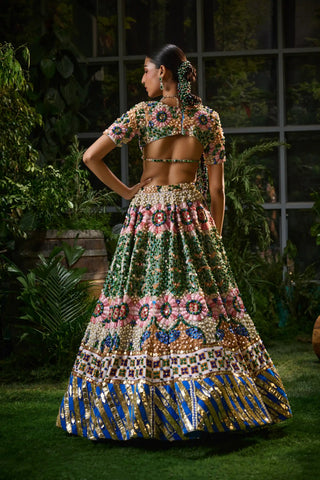 Multicolor velvet lehenga and blouse