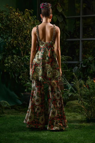 Green and red wild floral peplum and sharara