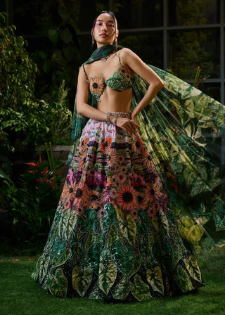 Tropical forest embroidered lehenga set