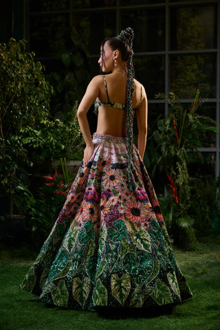 Tropical forest embroidered lehenga set