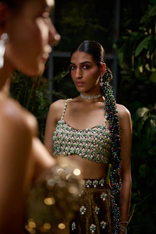 Brown copper velvet lehenga and blouse