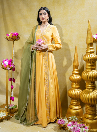 Yellow angarkha kurta and dupatta