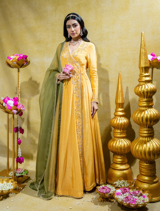 Yellow angarkha kurta and dupatta