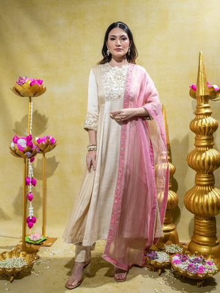 Ivory pink a-line kurta set