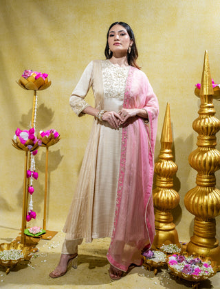 Ivory pink a-line kurta set