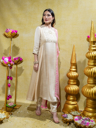 Ivory pink a-line kurta set