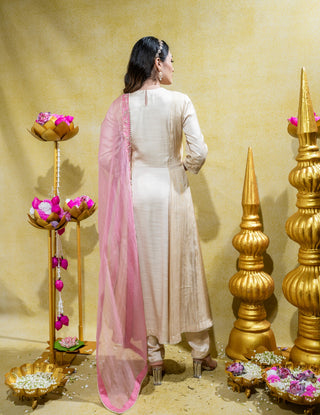 Ivory pink a-line kurta set