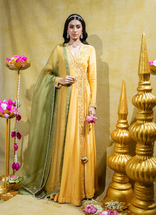 Yellow angarkha kurta and dupatta