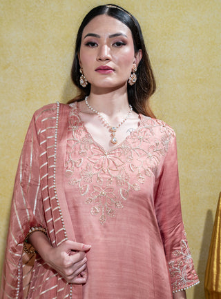 Dusty peach embroidered kurta set