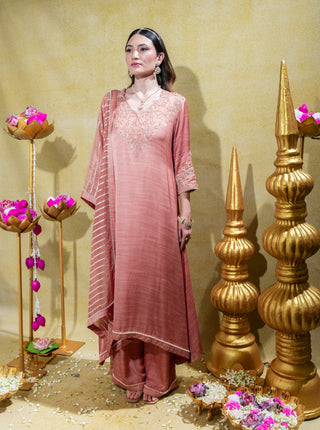 Dusty peach embroidered kurta set