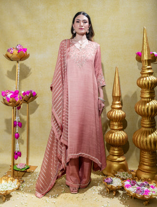 Dusty peach embroidered kurta set