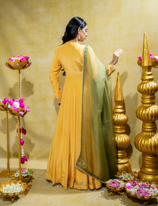 Yellow angarkha kurta and dupatta