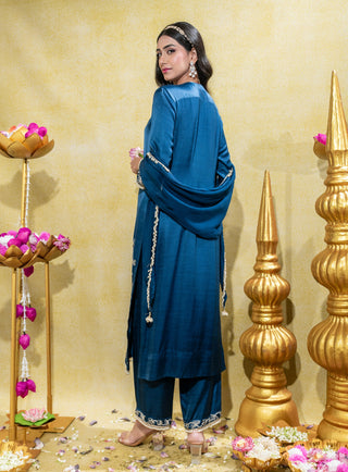 Midnight blue embroidered straight kurta set