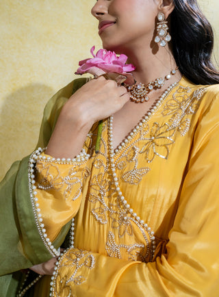 Yellow angarkha kurta and dupatta