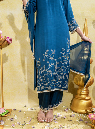 Midnight blue embroidered straight kurta set