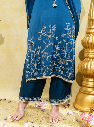 Midnight blue embroidered straight kurta set