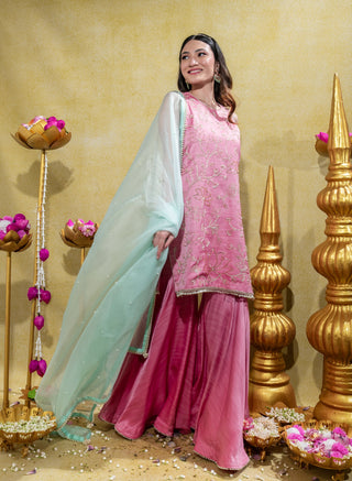 Soft pink embroidered kurti and gharara set