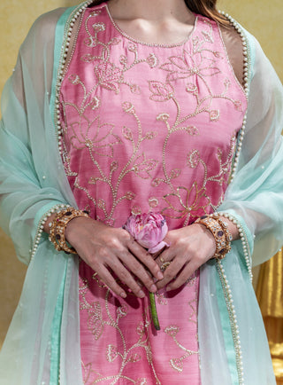 Soft pink embroidered kurti and gharara set