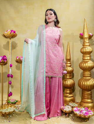 Soft pink embroidered kurti and gharara set