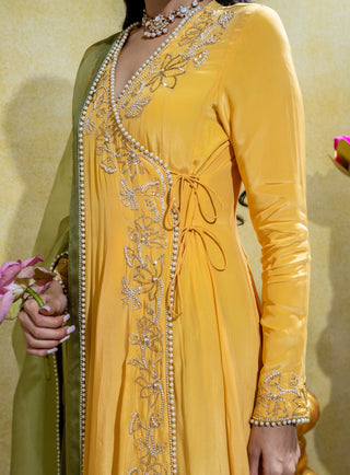 Yellow angarkha kurta and dupatta