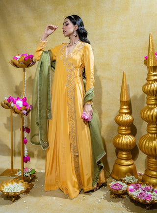 Yellow angarkha kurta and dupatta