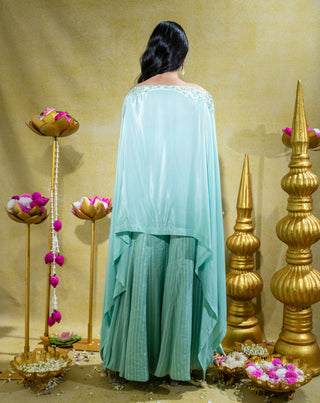 Aqua asymmetric tunic and palazzo set