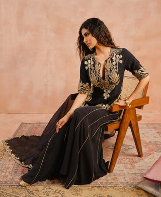 Black bagh embroidered kurta and sharara set