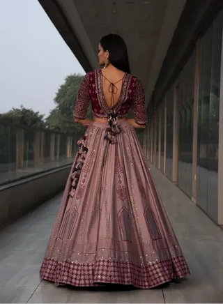 Pink lehenga with blouse and dupatta